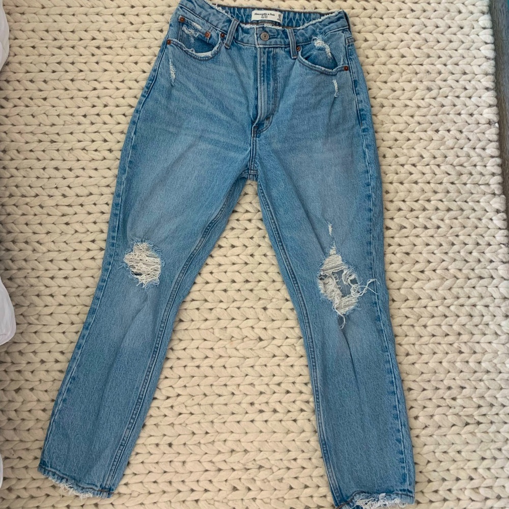 A&F Curve Love Distressed Mom Jeans